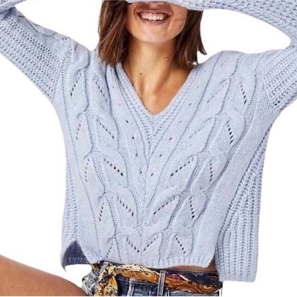 Anthropologie Ramona XL Sky Blue Alpaca Blend Oversized Unique Sweater - Picture 1 of 11